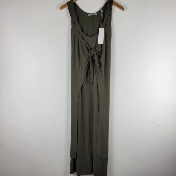 New Vince Knot Tie Front Sleeveless Scoop Neck High Low Midi Shift Dress - Picture 3 of 14